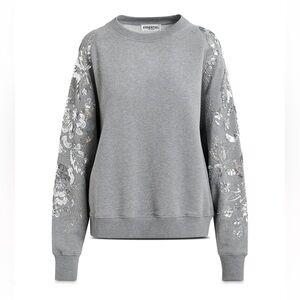 NWT Essentiel Antwerp Size 1 Small Gray Sweatshirt with Sequin Sleeves